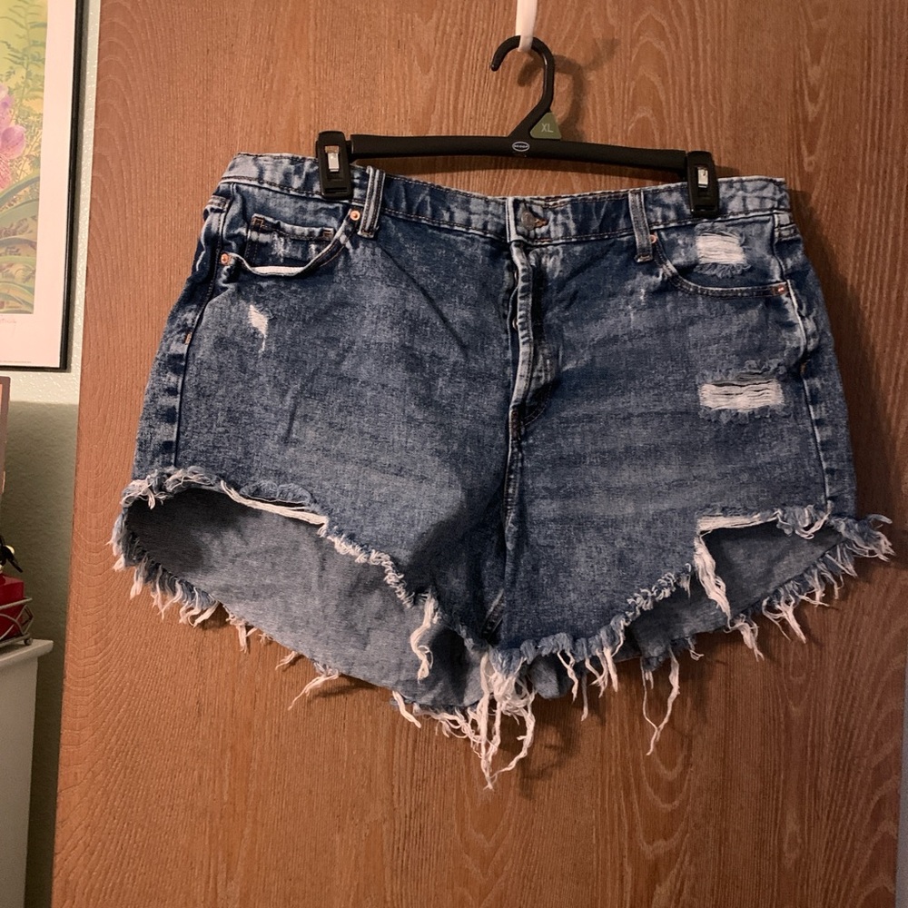 wild fable Distressed High Waist Denim Shorts - Blue